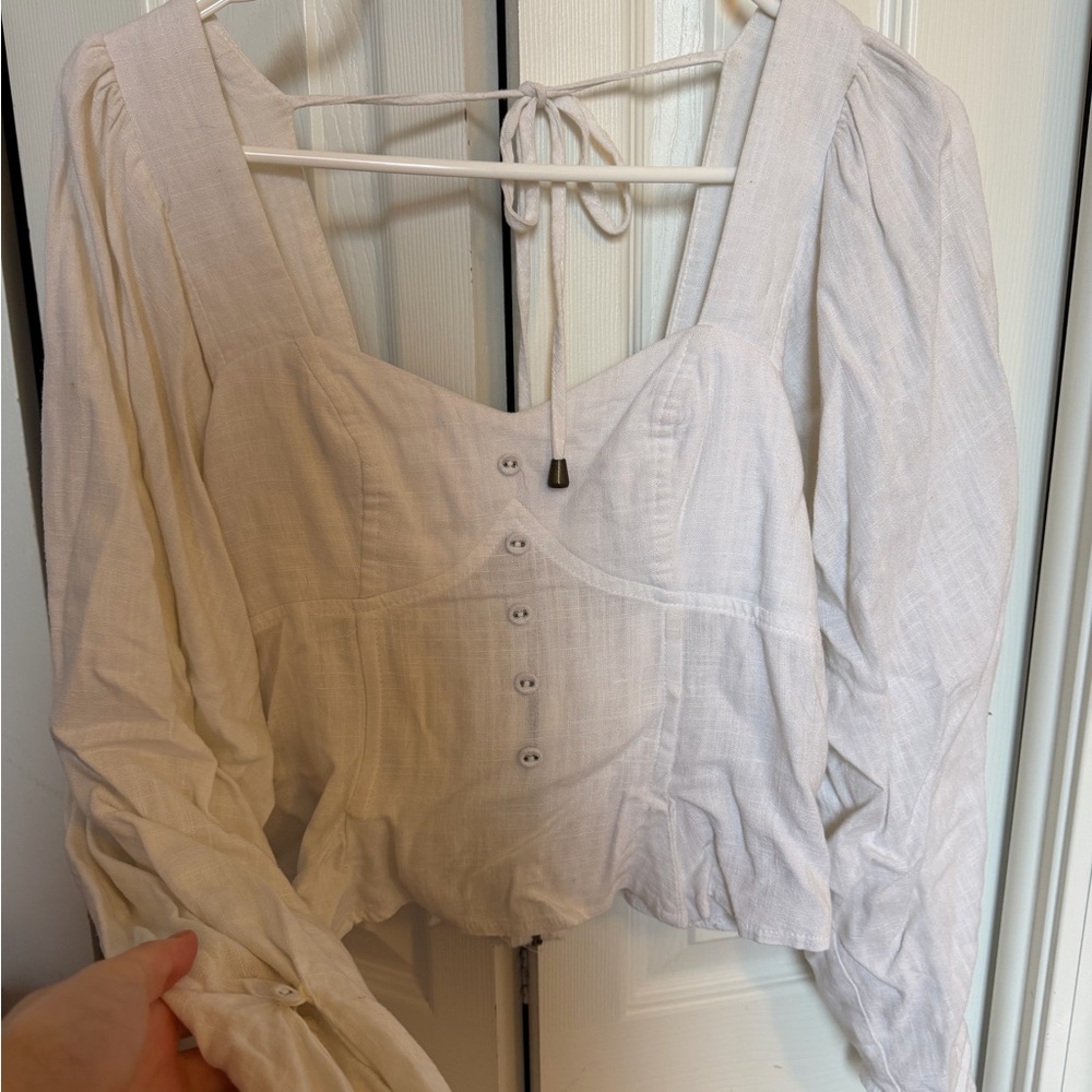 Princess Polly White Puff-Sleeve Button Front Blouse